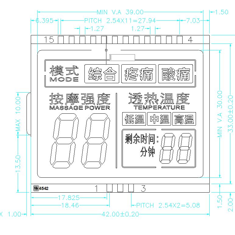 マッサージャー用カスタムブラックTNセグメントLCDパネル、LCDスクリーン、LCDディスプレイ、セブンセグメントLCD