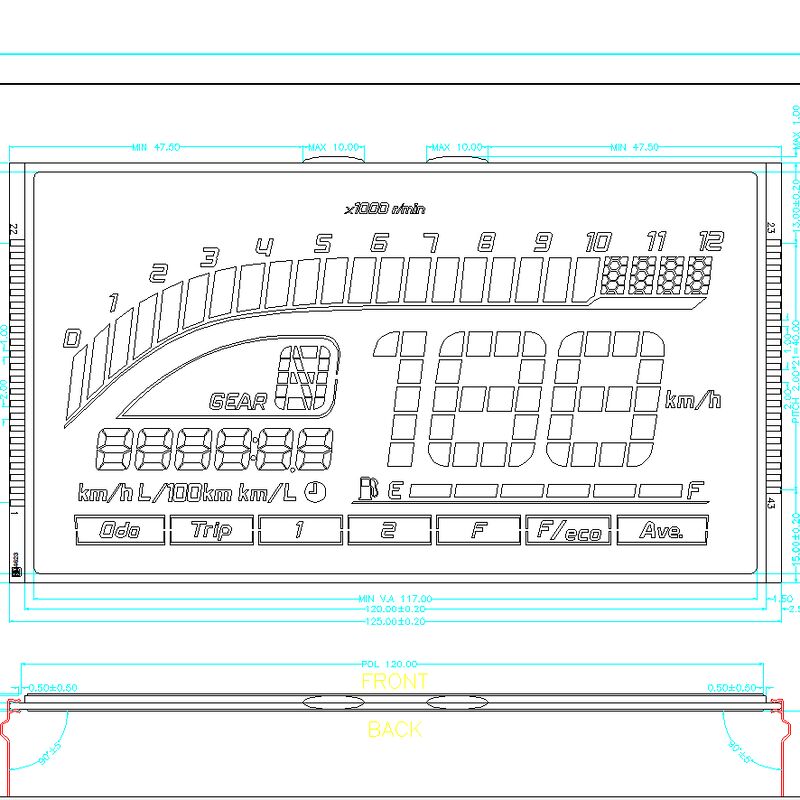 カスタム HTN LCD ブルー スクリーン 7 セグメント LCD ディスプレイ HTN 負セグメント LCD パネル (スピードメーター用)